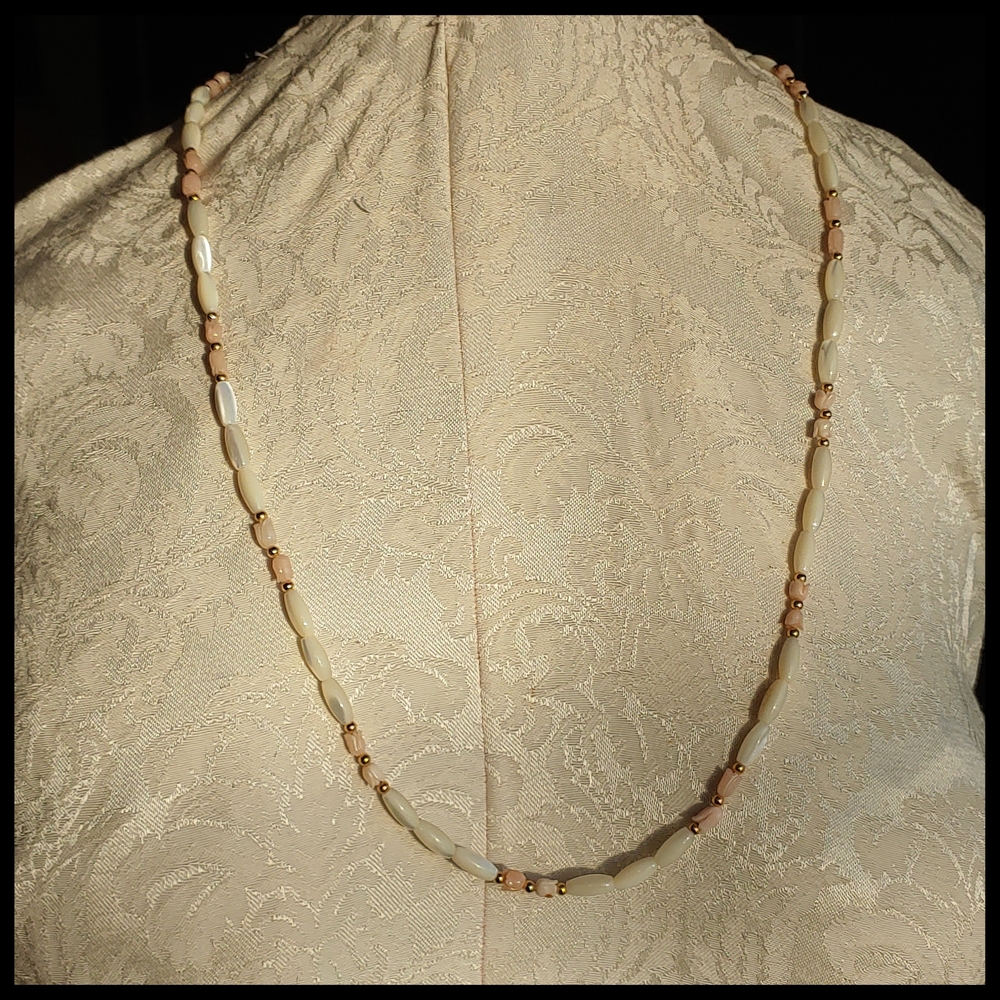 Cream and Pink Mother of Pearl Necklack